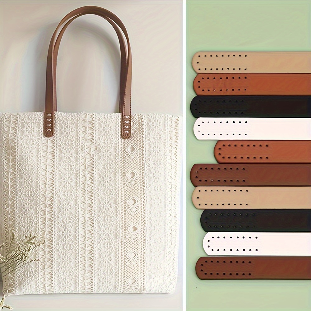 

2pcs Leather Handles For Canvas Tote Bags - Diy Craft Accessories, Straps In White, Brown, Black, And More With Detailing