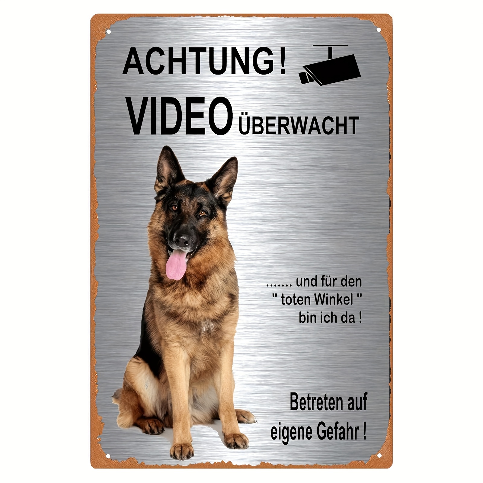 

German Shepherd Video Surveillance Dog Sign, 1pc, Iron Painting, Aluminum Stainless Steel, Animal Warning Sign With Holes, 20x30cm/8x12inch - In , Ginger Yellow, , White, Pink, Black