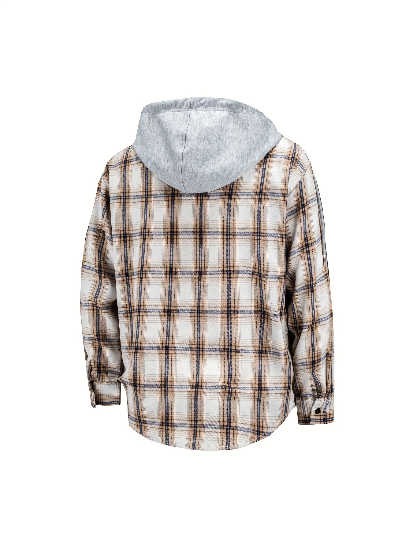 New Men'S Spring And Autumn Hooded Shirt Casual Jacket, Buttoned Plaid Top, Lightweight Outdoor Casual Sportswear for Men, Stylish Everyday Outfit with Pockets