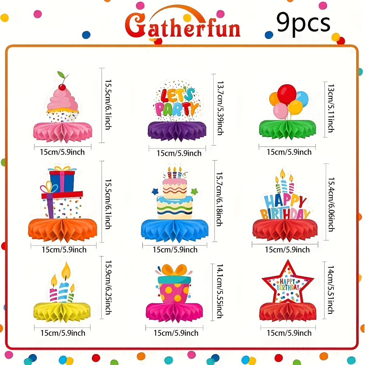 TEMU 9pcs Set Colorful Honeycomb Ornaments For Birthday Party Tabletop Decor, Dining Table Gathering, Honeycomb Display Stand, Paper Honeycomb Base