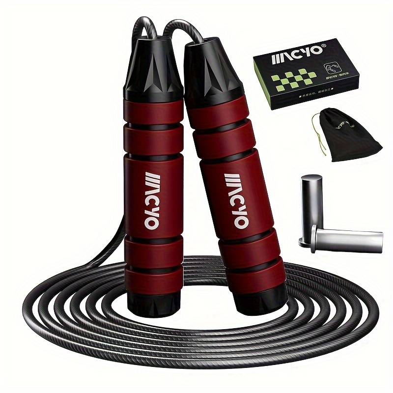 

Adjustable Length Steel Cable Skipping Rope With Removable Weighted Plates, 6 Rotating Bearings, For Mma Boxing, & Training, Uncharged - Black/red