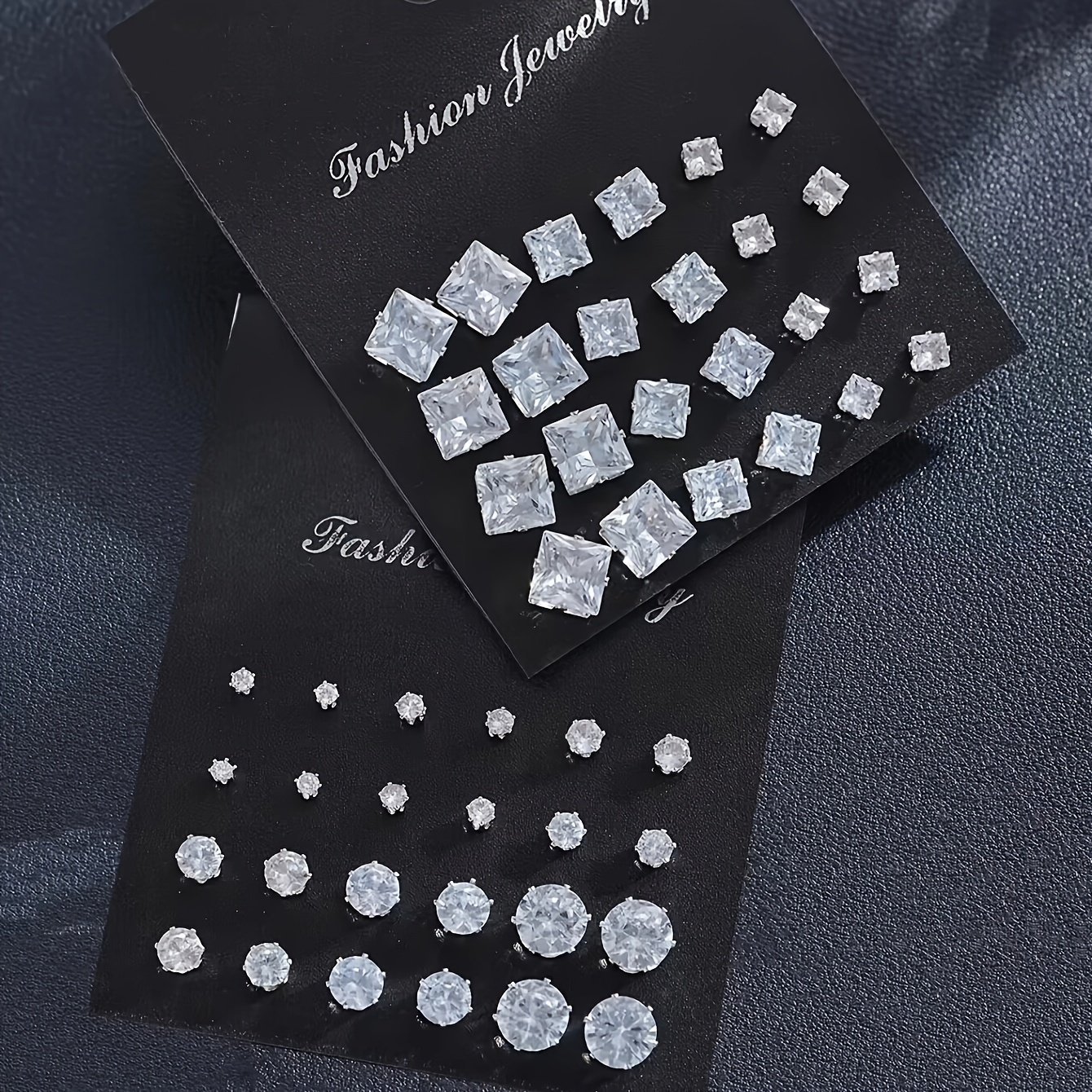 

Fashion Earrings Set 48pcs - Silver-tone Alloy Square & Round Rhinestone Stud Earrings, Stainless Steel Posts, No Plating - Unisex Stylish Bling For Parties, Dates, And Daily Wear