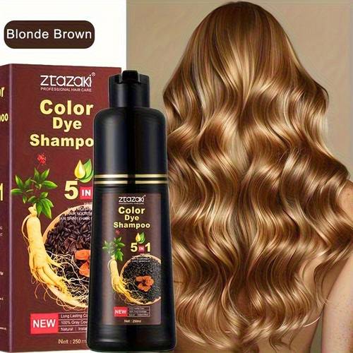 this 5 in 1 hair dye shampoo with ginseng and fo ti offers hydration quickly conceals gray hair is gentle and non irritating features an free formula and is for all hair types