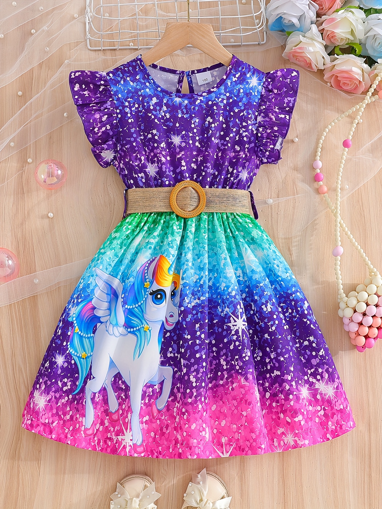 open lace back dress Purple Floral Unicorn Milk Silk Tank Dress 12-18 Month main image 1