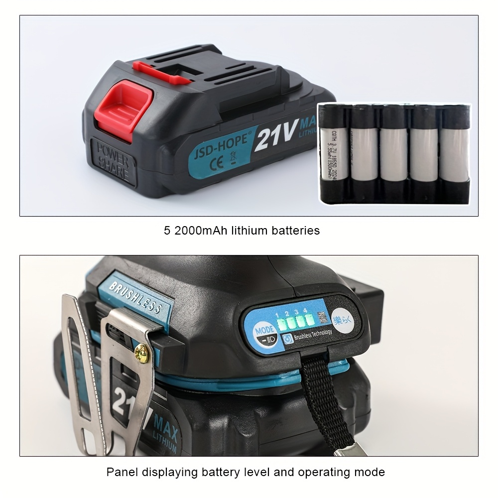 JSD-HOPE Taladro eléctrico inalámbrico, destornillador eléctrico inalámbrico, destornillador eléctrico sin brochas con batería de litio, taladro eléctrico recargable - Imagen 7