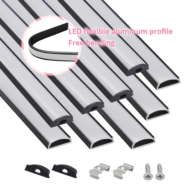 TEMU 10pcs Set 0.5m/1.65ft Linear Led Track , With Diffuser Cover Light Fixture Housing, U-shaped Strip Channel System, Led Light Strip Channel