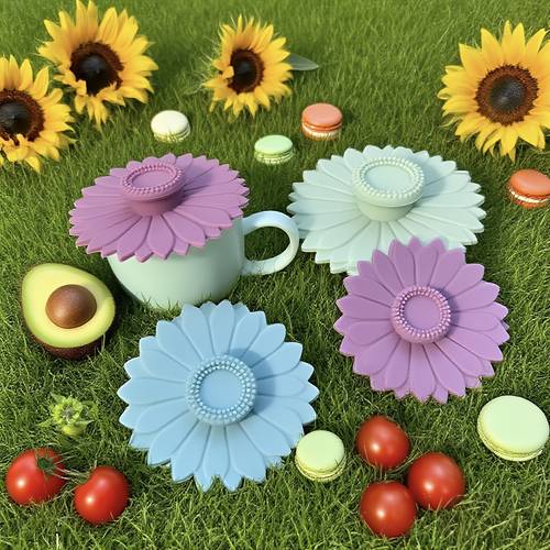 3 stück hitzebeständige, auslaufsichere sonnenblumen-becherdeckel aus lebensmittelechtem silikon – ideal für tassen, becher, tee, kaffee – wiederverwendbar & vielseitig, unverzichtbares küchenzubehör