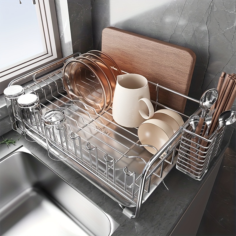 Scolapiatti Sopra Lavello ZDRongZhen In Acciaio Inox 304, 3 Ripiani, Lunghezza Regolabile 57-89cm, Grigio Scuro