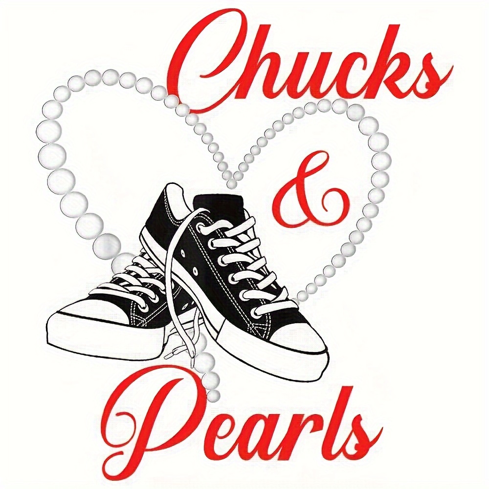 

1 Piece Cartoon-themed Applique Patch, Chucks & Pearls Black Canvas Shoe With Pearl Necklace Design, Diy Iron-on Heat Transfer For T-shirts, Masks, Jeans, Backpacks