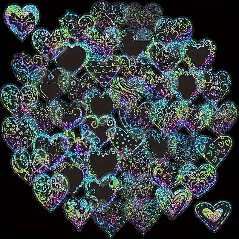 Image of Pack Of 50 Heart-shaped Three-dimensional Laser Silvery Pet Stickers, Made From Adhesive Material