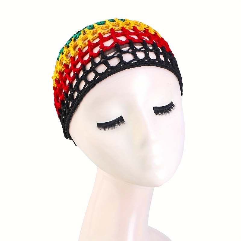 Image of Jamaican Colorful Net Yellow Black Green Multicolor Hand Crochet Net Cap Hair Cover
