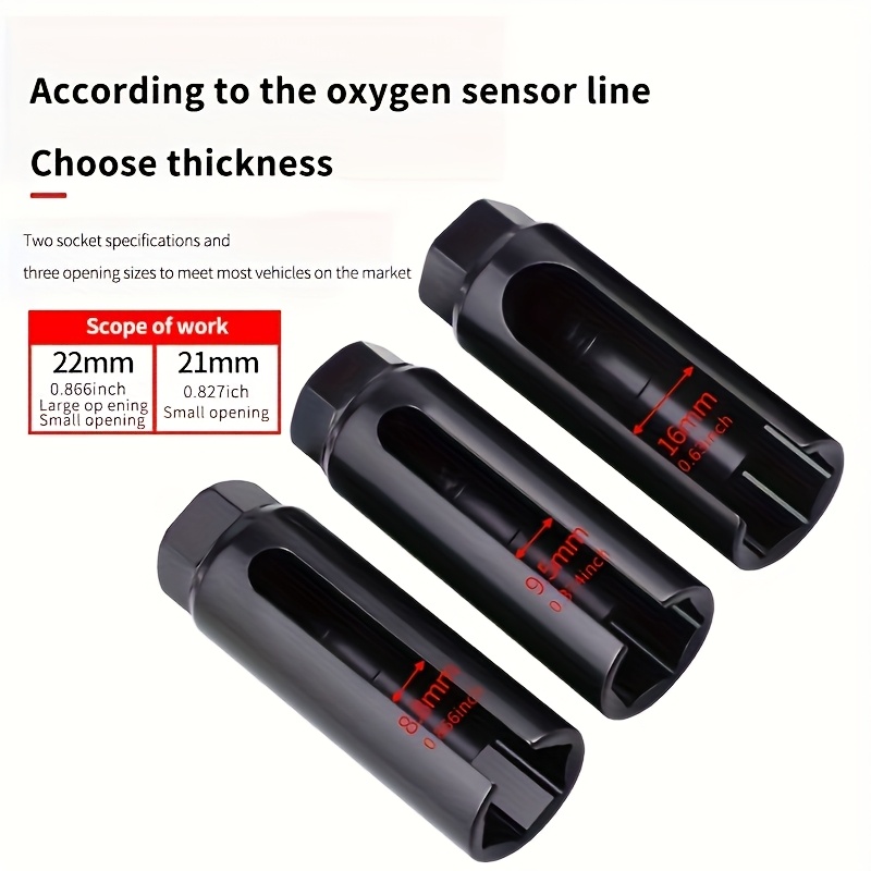 TEMU 3pcs Set Of Oxygen Sensor Socket Removal Tools Including Oxygen Wrench Head For Car Oxygen Sensor Replacement, Auto Repair And Maintenance Tool, Suitable For Car Repairs Etc