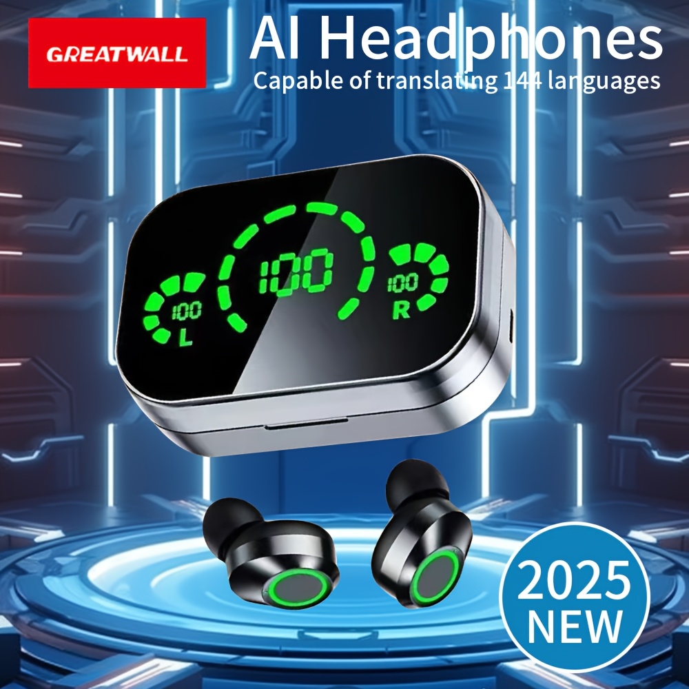 

2025 New Ai Translation Earphones, Of Translating 144 Languages, High Microphone, Led Digital Display Mirror Design, The For Sports, Gaming, And