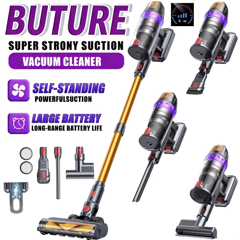 TEMU Aspirapolvere a Bastone Portatile Senza Buture VC90 Brushless con Potenza di Aspirazione 55KPA, Batteria Rimovibile, 60MIN, Autoportante e con