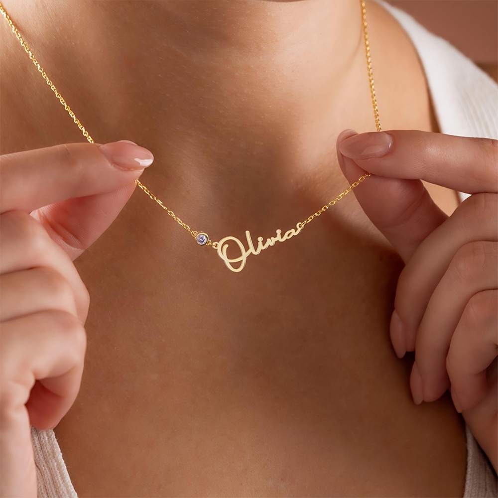 Women's Personalized Stainless Steel Birthstone Name Necklace, Birthday Gift