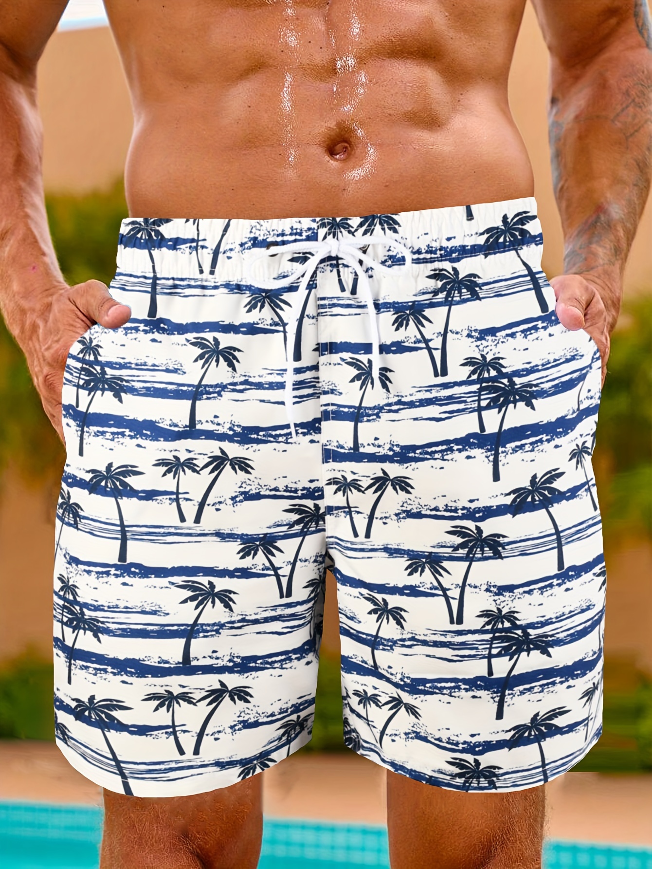 Men's Trendy Coconut Tree Pattern Print Active Shorts - Temu New Zealand