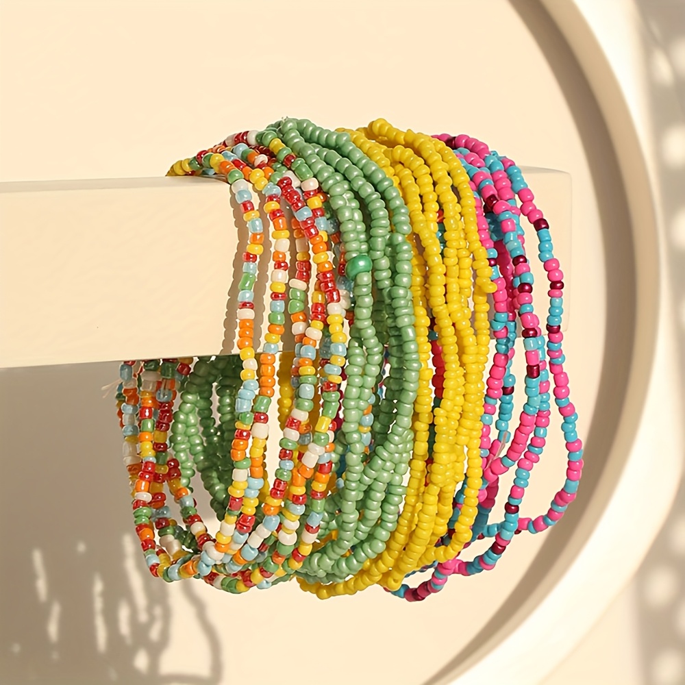 Bohemian Ethnic Beaded Bracelet Set - Colorful Bead Bracelets with Flo
