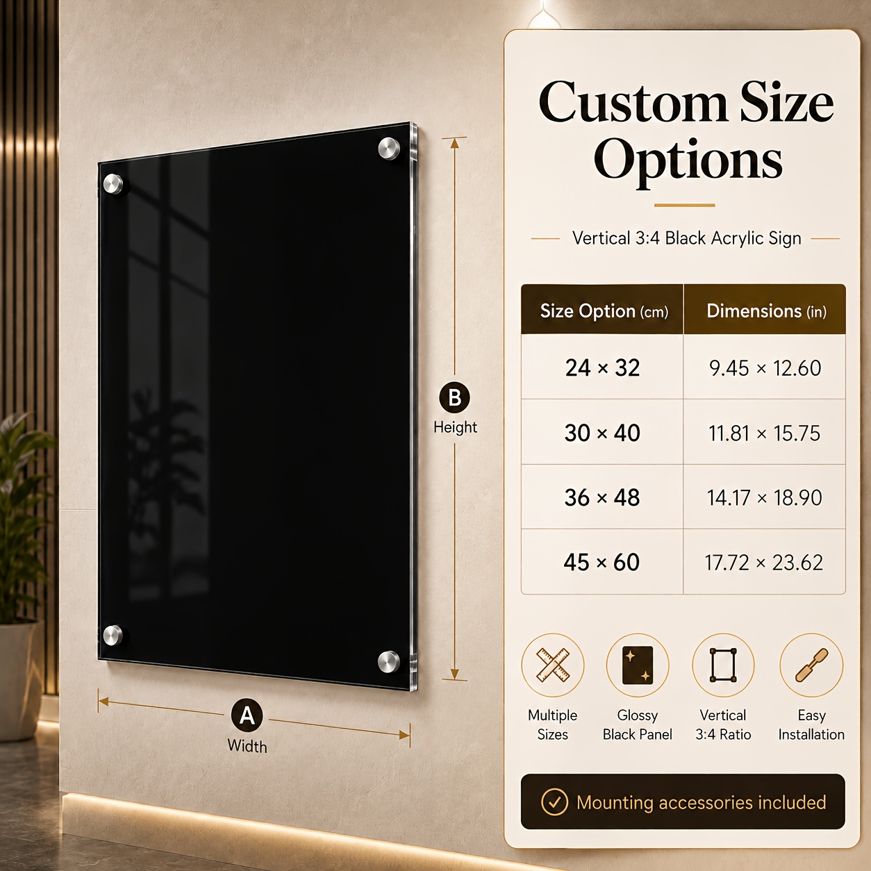TEMU 2d Flat, Vertical Rectangular Black-backed Acrylic Wall Sign, Personalized Logo/text/brand Business Display Plaque, Black-backed Acrylic Panel,