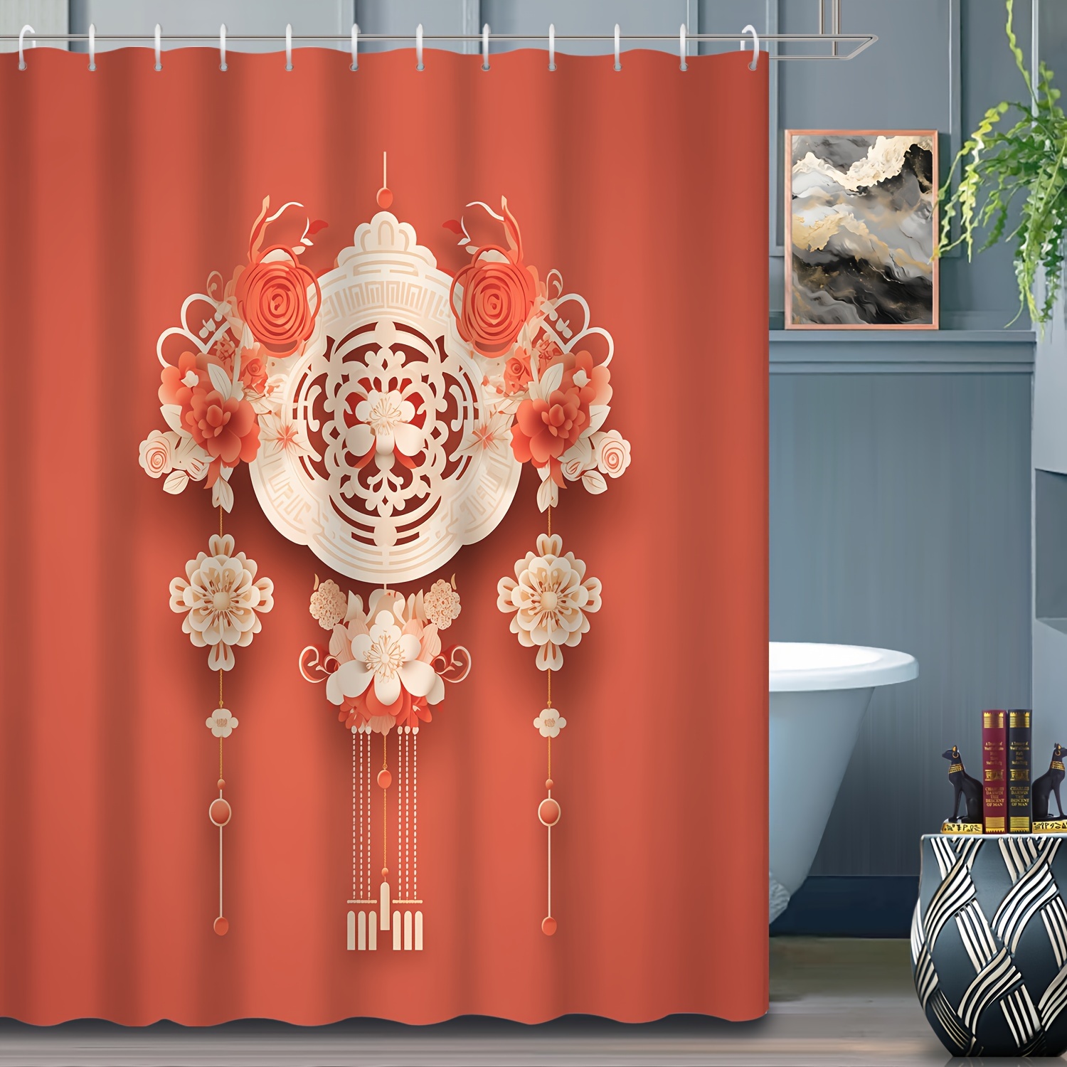 1pc Traditional Festive Paper Cutting Printed Shower Curtain - Temu New ...