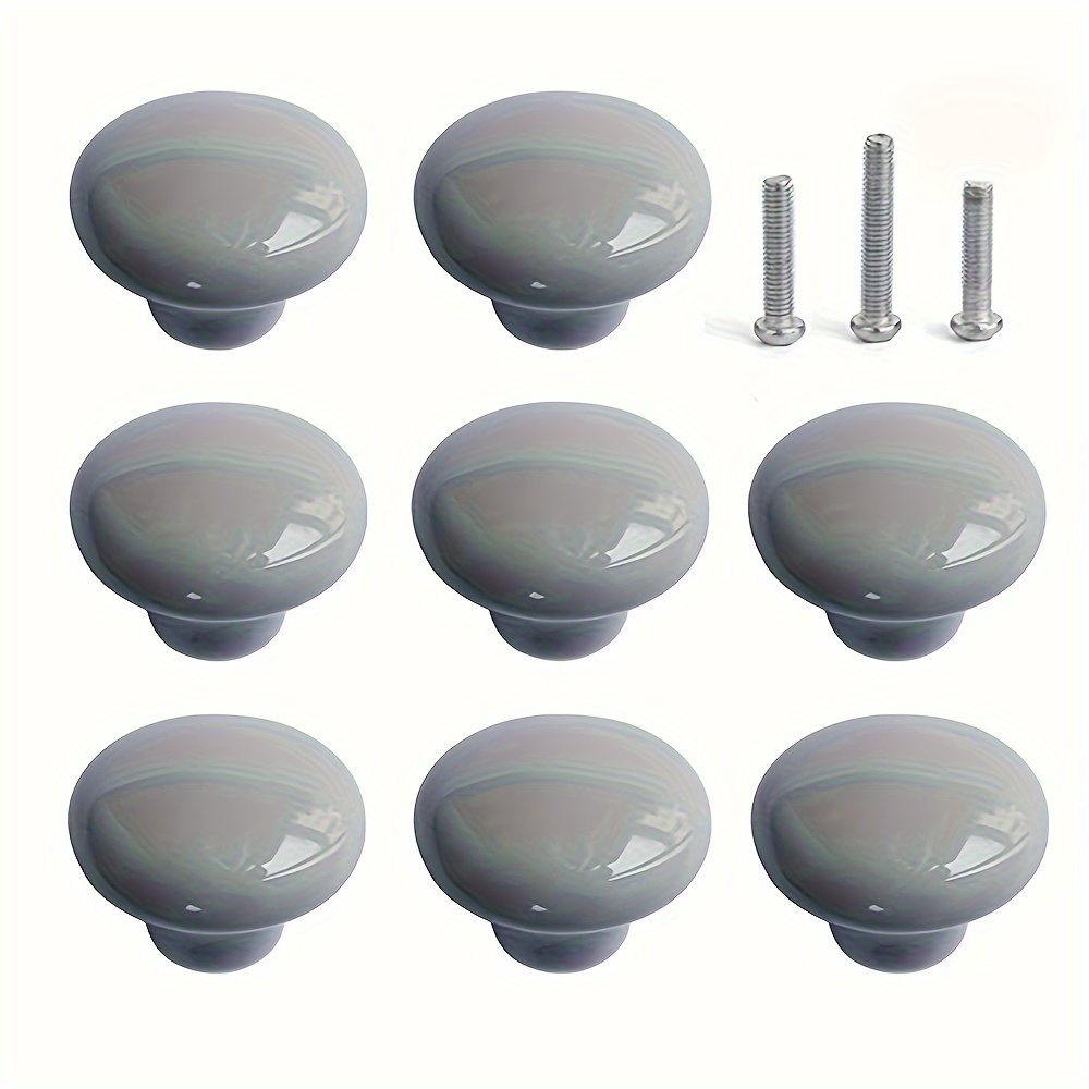 Set Of 8 Grey Porcelain Knobs For Drawers, Perfect For Home Decoration. Round Ceramic Knobs Suitable For Rooms, Cabinets, And Nightstands, Includes Screws In 3 Different Sizes