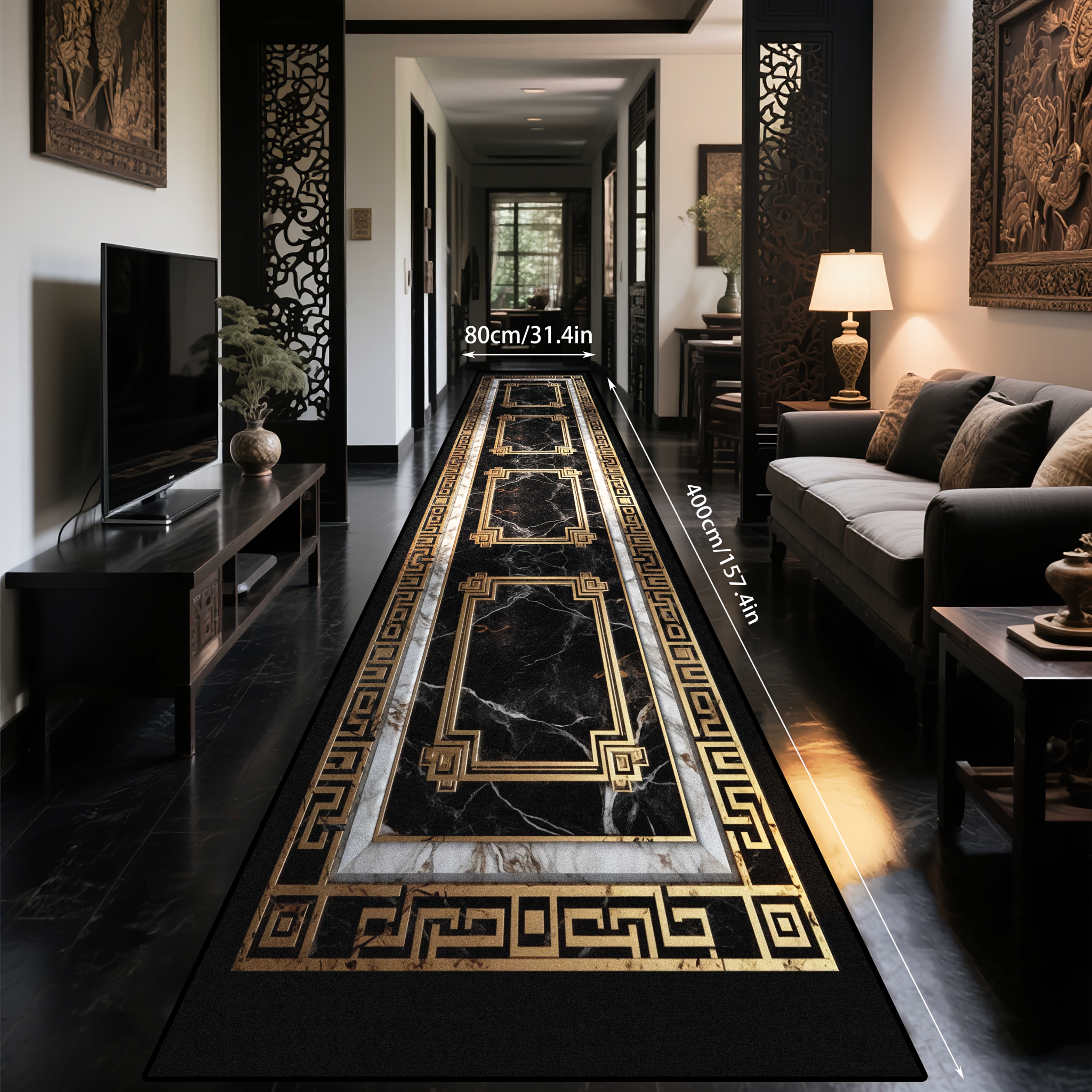 TEMU [Velvet Doré] 1pc, Tapis Spécial Aesthétique de Luxe Léger au Design d'Art Moderne, Tapis Long Tendance, , , Luxueux, Haut de Gamme, Élégant, ,