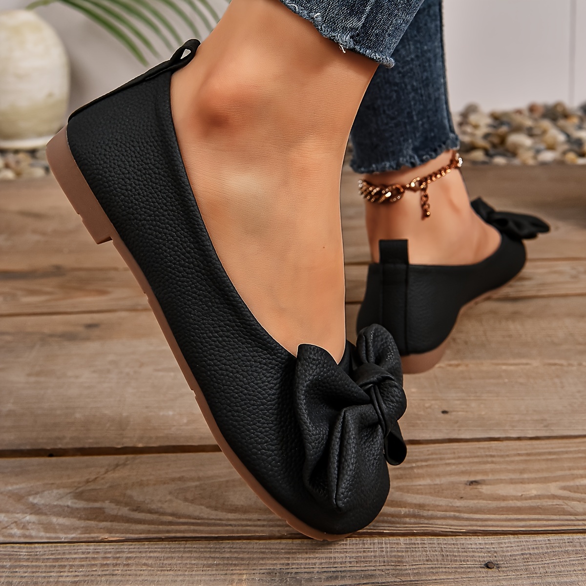 women s solid color elegant flats bowknot decor slip details 11