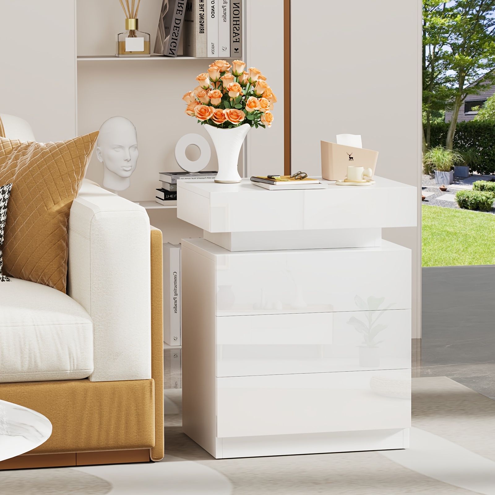 Storage Side Table Featuring 3 Drawers, Measuring 40x35x61cm