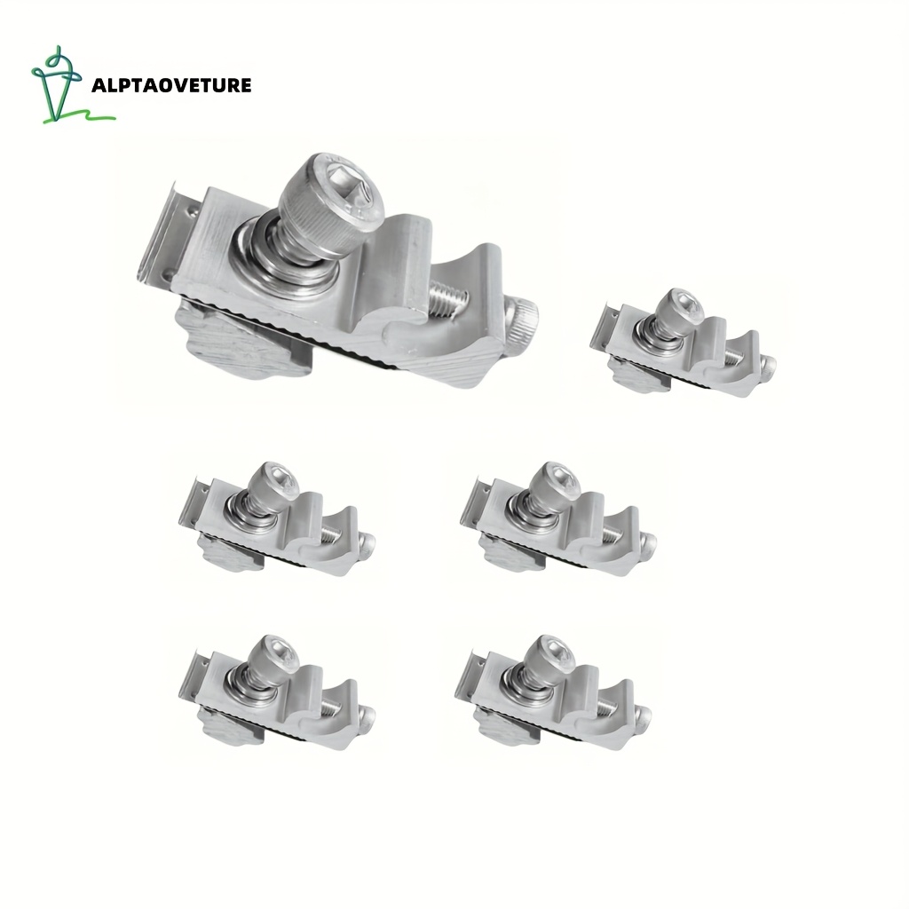 Alptaoveture 6pcs Solar Panel Grounding Clamp Kit, Aluminum Alloy Pv Module Mounting Hardware, Standard Lug Ground Clamps With Mounting Holders And Eyelets Fixtures For Photovoltaic Systems