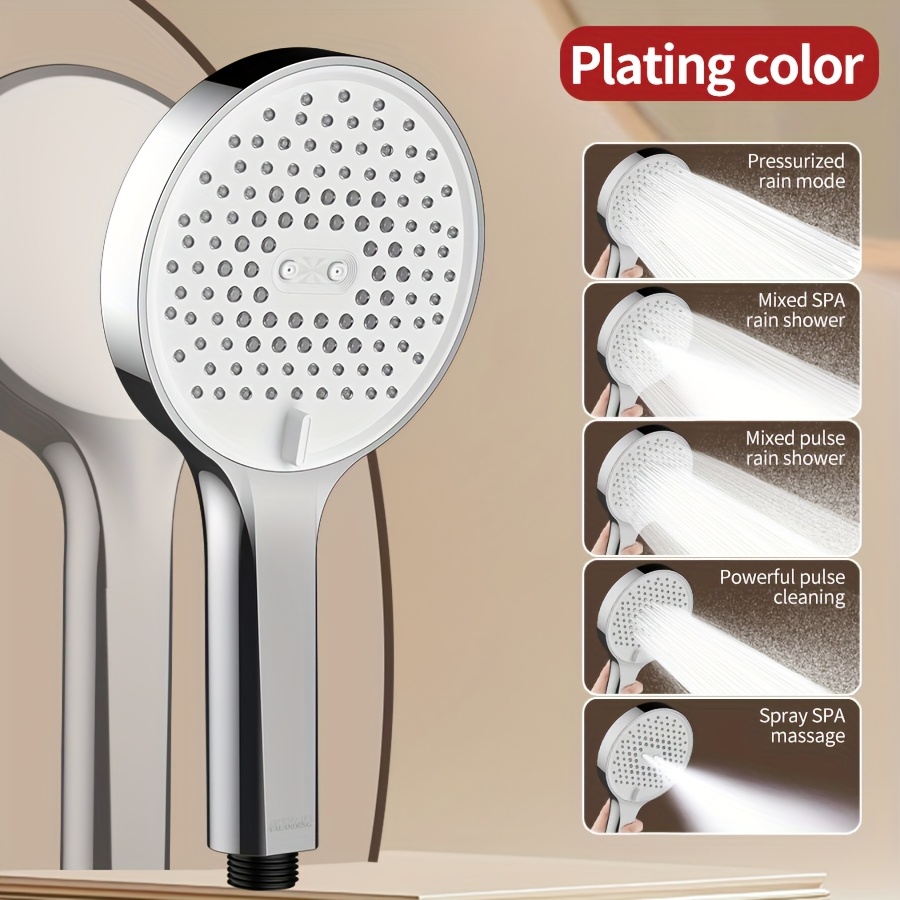 TEMU 1pc Silvery/black/grey Large Surface Booster Shower Head With 5 Water Output Adjustment , 12cm/4.7inch, G1/2 Universal Interface, Handheld