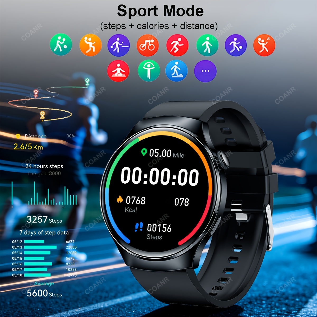 Men's Smart Watch with 3.84 cm Screen, USB Charging