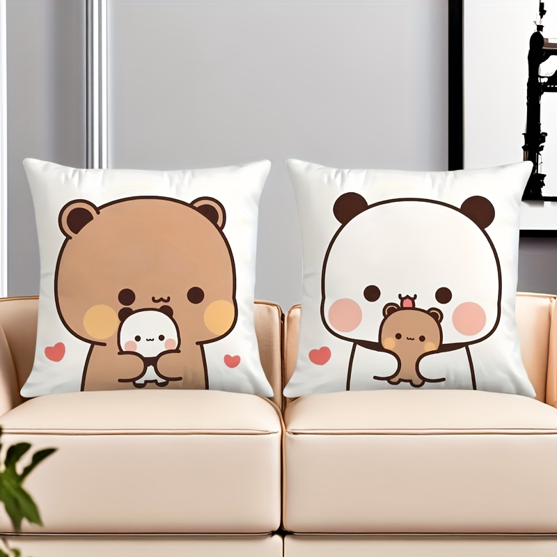 Image of 2pcs, Couple Panda Pillowcases, Soft And Comfortable Polyester Fiber Fabric, Suitable For Daily Home Decoration, Filling Not Included