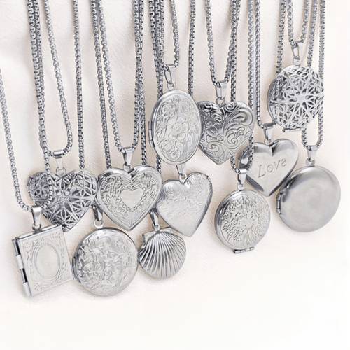 1 316l 316l stainless steel vintage locket flip pendant necklace heart shaped shell hollow geometric and other styles fashionable and versatile valentines day mothers day birthday commemorative photo jewelry