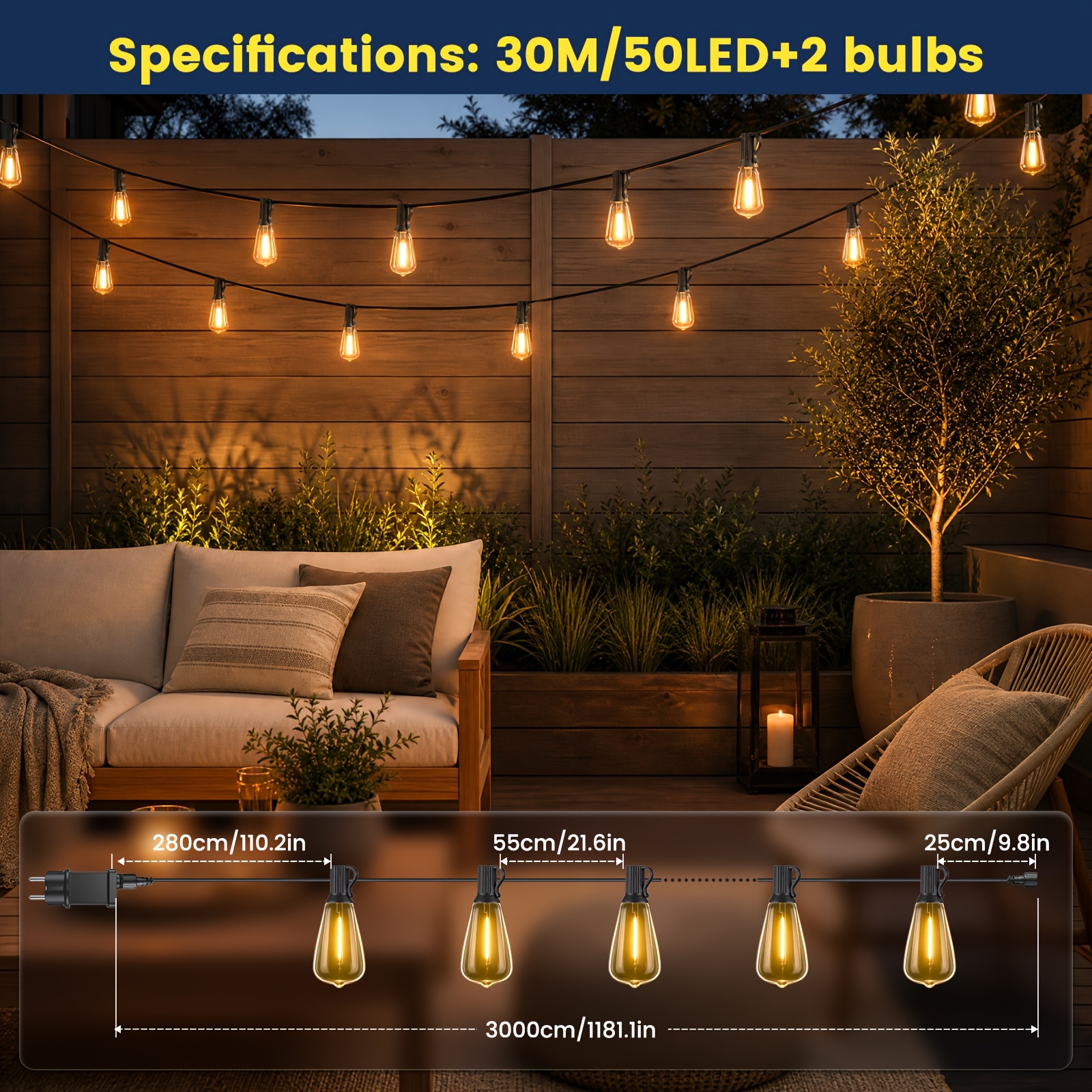 Image of Fairy Lights Lighting - 8 String Lights Light Bulbs Ip44 For Garden Gazebo With St38 Balcony , Eu Plug 24v