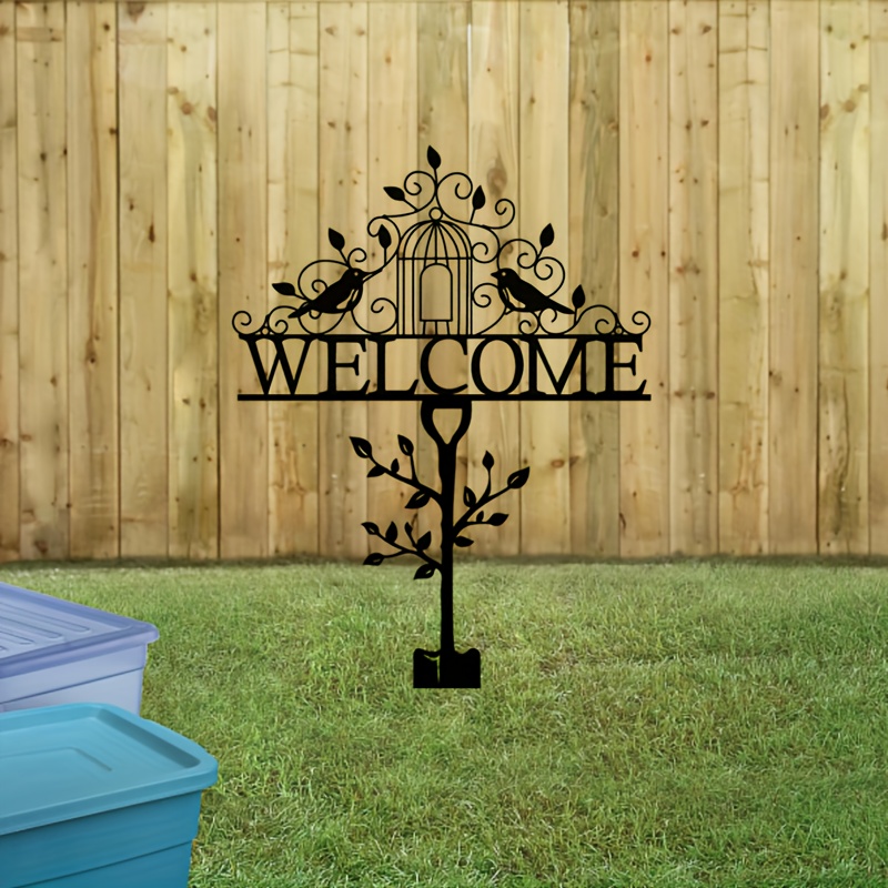 

Charming Metal Welcome Bird Sign - Rustic Farmhouse Wall Art For Entrance, Fence & Yard Decor