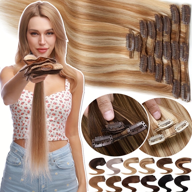 8pcs clip in 100   human hair extensions   long short standard wefts soft natural hair extensions 16inch 24inch   real hair extensions 65g 80g details 0