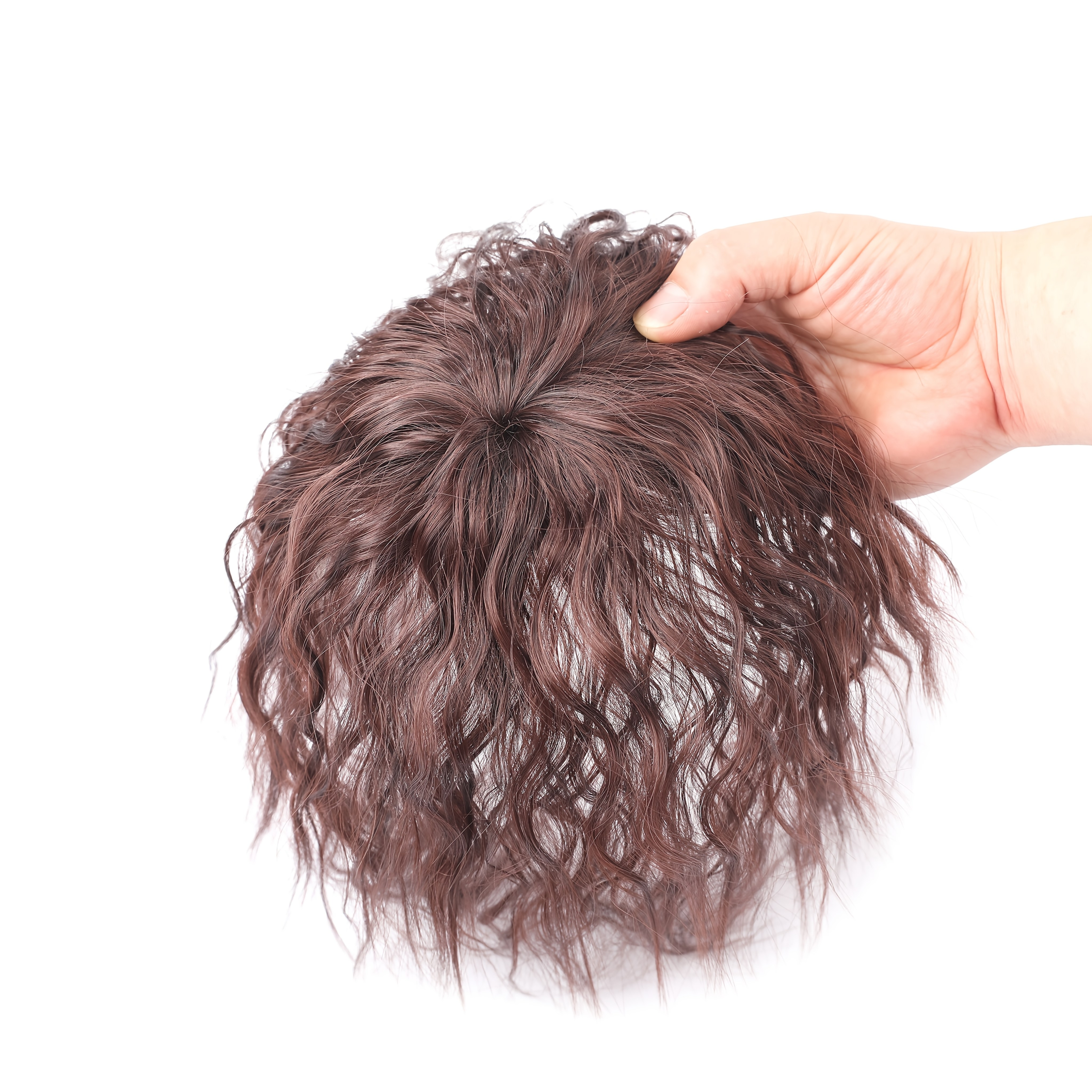 curly wave clip in hair topper for women corn perm style synthetic hairpiece with bangs   loose wave hairpiece for diverse hairstyles elegant brown water   versatile hair accessory stylish hairpiece natural look hairpiece details 2