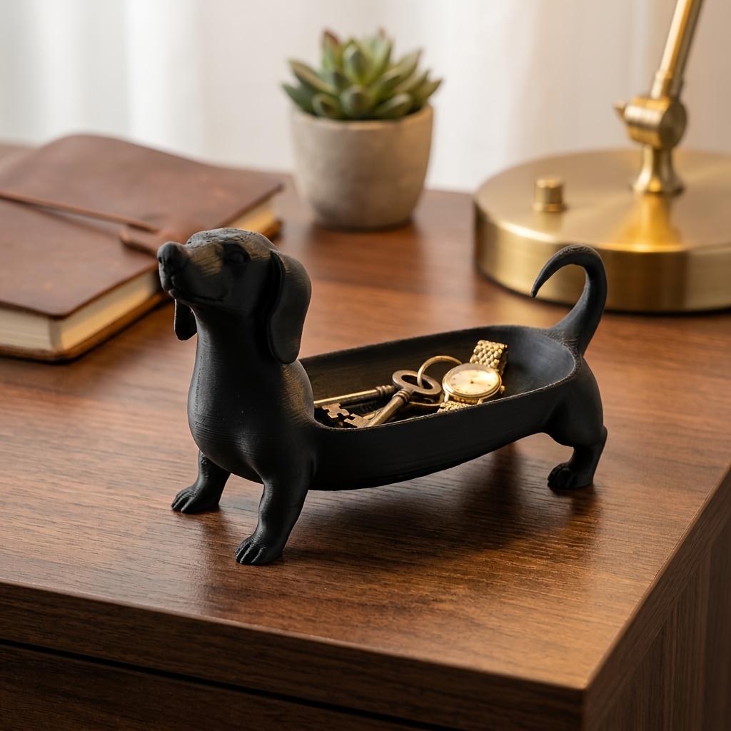 TEMU 3d Printed Minimalist Dachshund Jewelry Tray - 3d Dachshund Design, Hollow Slots For Keys, Watches, Jewelry, And ; Matte Durable Material, Ideal