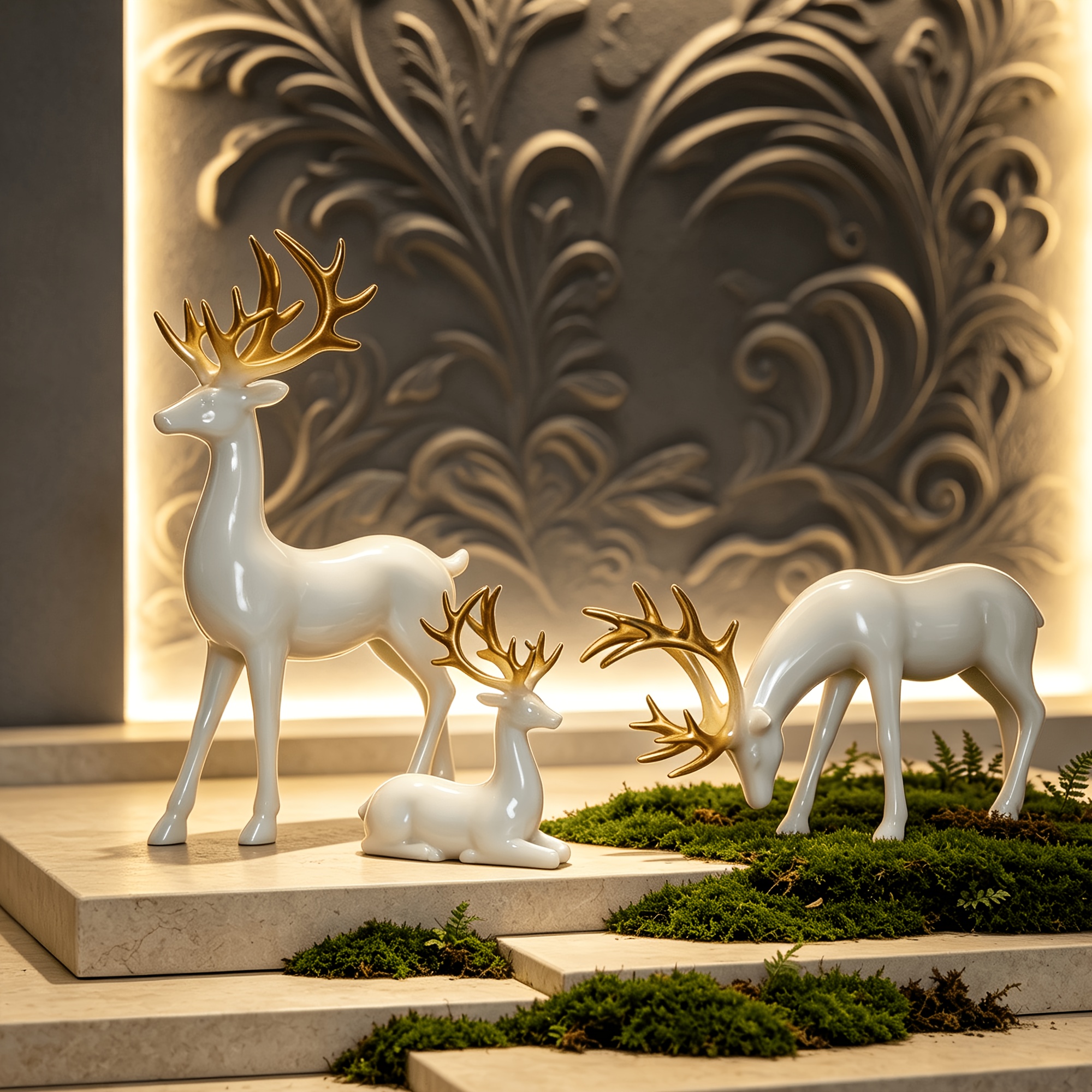 TEMU 3pcs Set, Collectible Figurines, Reindeer Statue Ornament, Desktop Animal Sculpture Decoration, Suitable For Indoor, Living Room, Tv Cabinet,