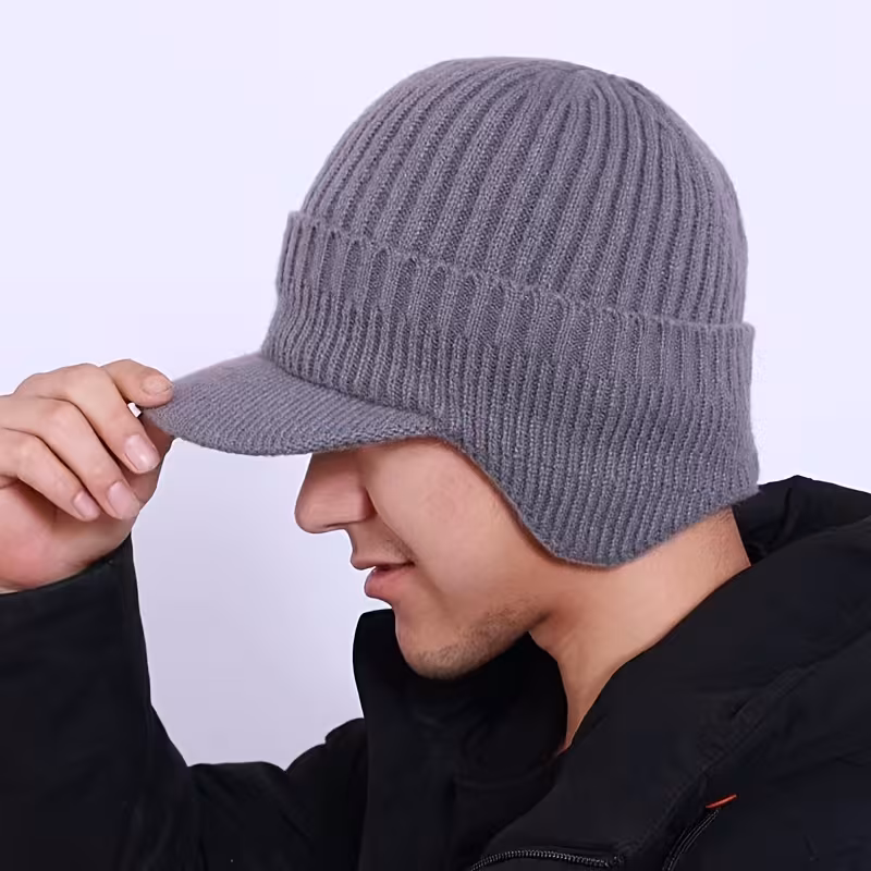 1pc mens winter knit beanie hat thick warm polyester soft breathable ribbed texture for outdoor sports casual winter hat cold weather gear durable construction cold climate wear Product details 8