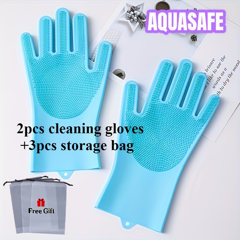 TEMU 2pcs Cleaning Gloves And 3pcs Storage Bags Combo Set, Reusable Household Kitchen Cleaning Gloves [brand: Aquasafe]