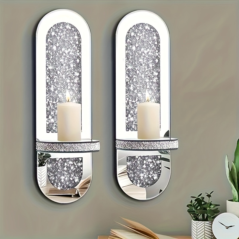 

2pcs Wall Lights, Mirror Glass Wall Hanging Candlestick, Silvery Mirror Wall Lights, Oval Candlestick Glass Wall Decoration For Home Decor, Living Room, Dining Room