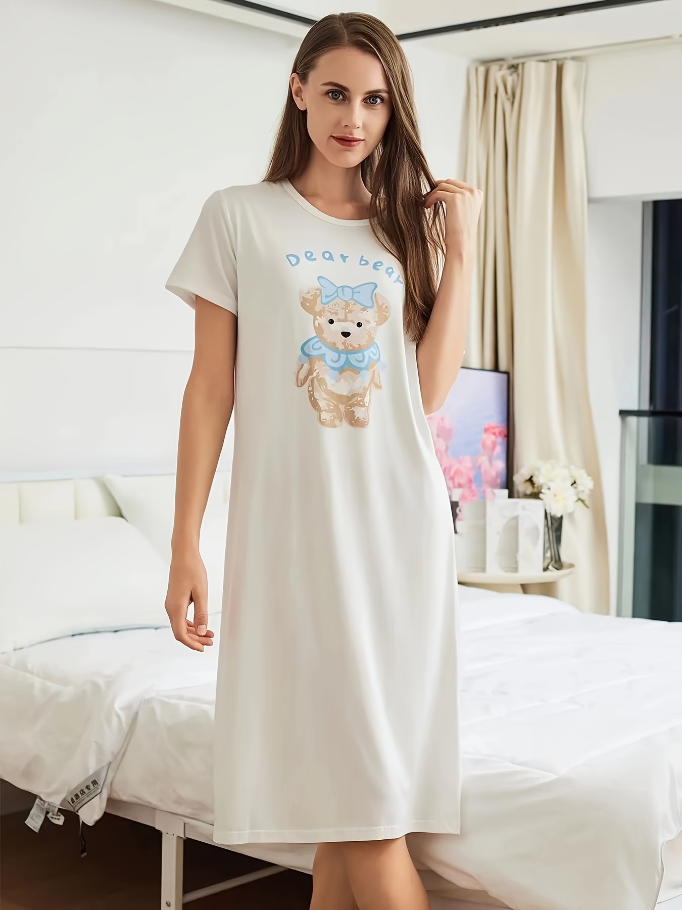 Girls Pajamas Outfit Cute Bear Graphic Crew Neck T shirt Top - Temu Canada