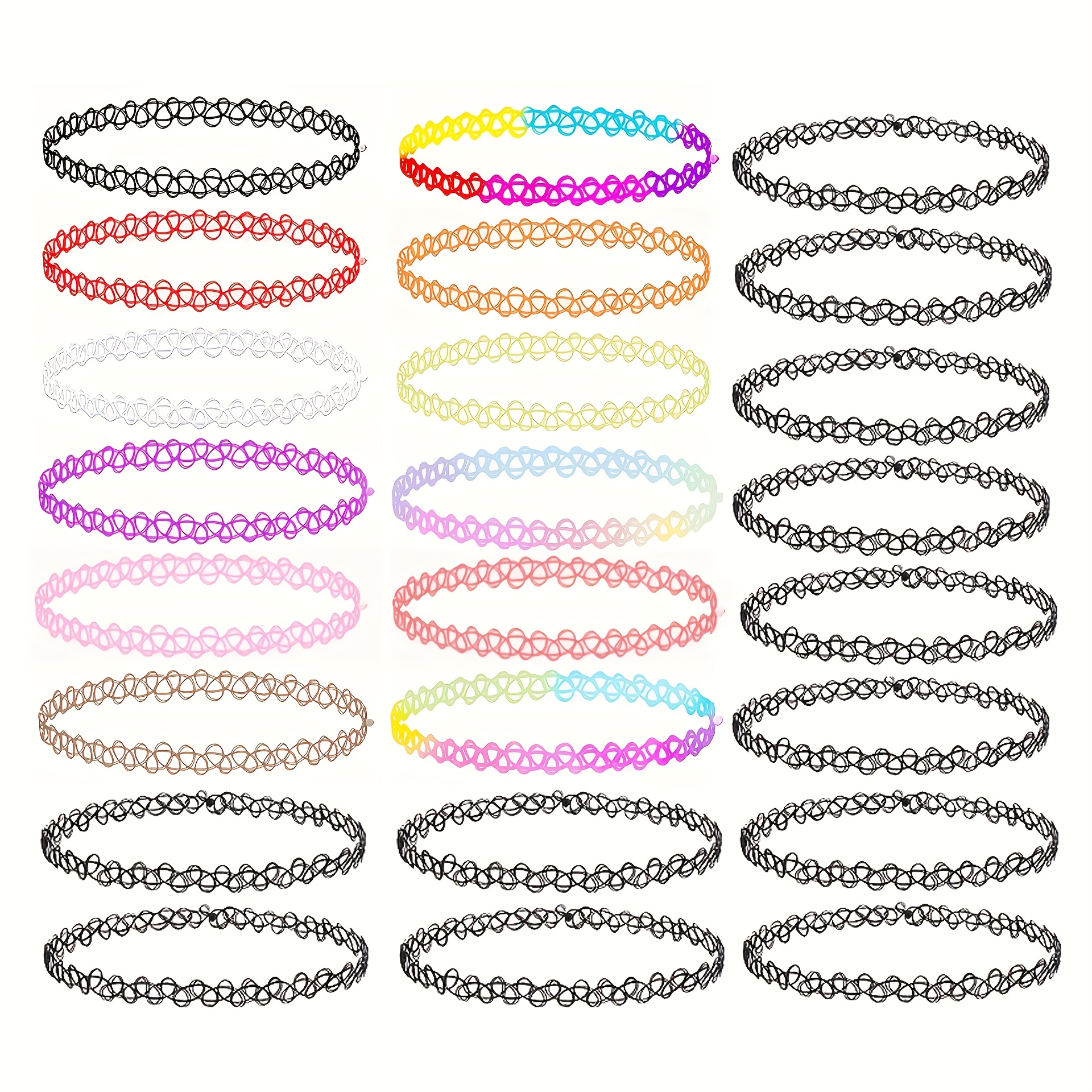 E-shop 24-teiliges Set Schwarz und Bunte Nackentattoos, Fischschnur-Halsketten, Schmuck im Gothic-Stil