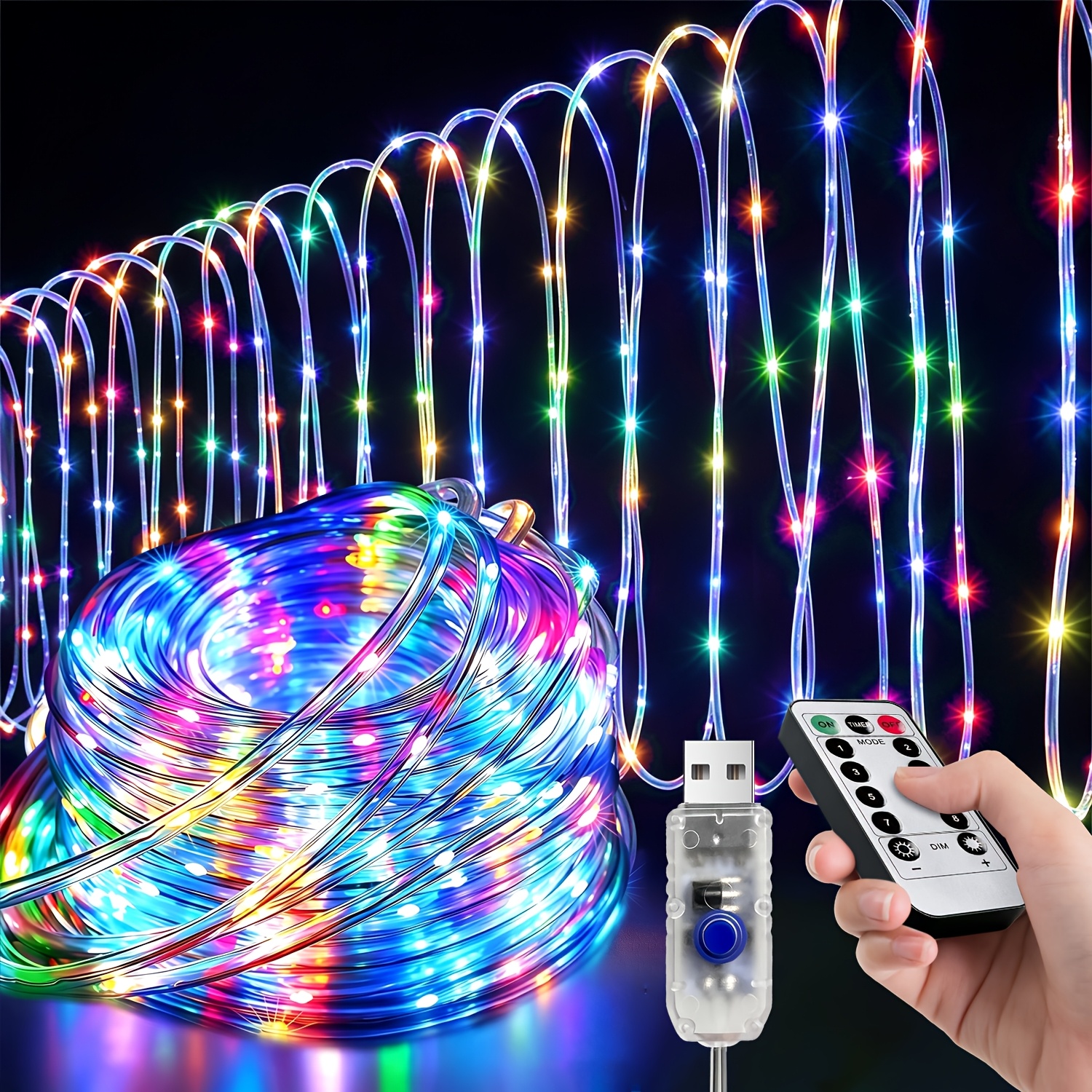 TEMU Usb Flexible Tube String Lights With Dry Battery Remote Control. Made Of Durable Flexible Tube For Easy Winding And Shaping, Ideal For Indoor