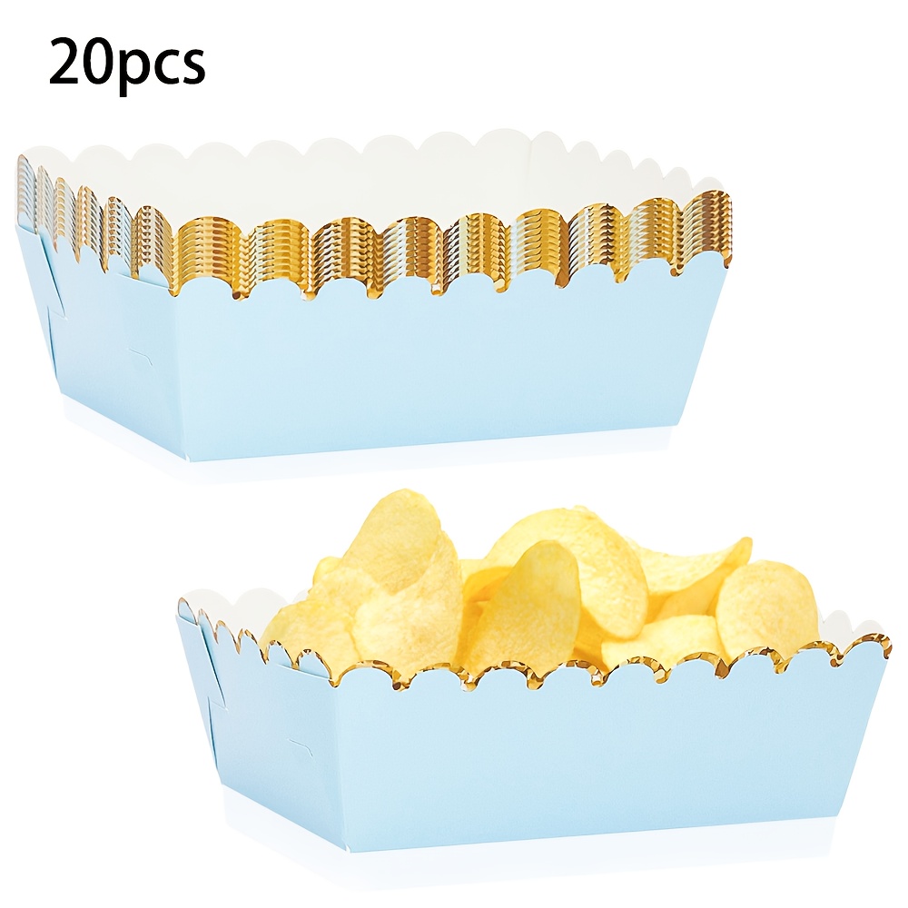 E-shop 10/ Stück Hellblaue & Goldene Wellenrand-Papier-Servierboote – Elegante Papp-Serviertabletts für , Popcorn, , Burger, Pommes – Party, Hochzeit,