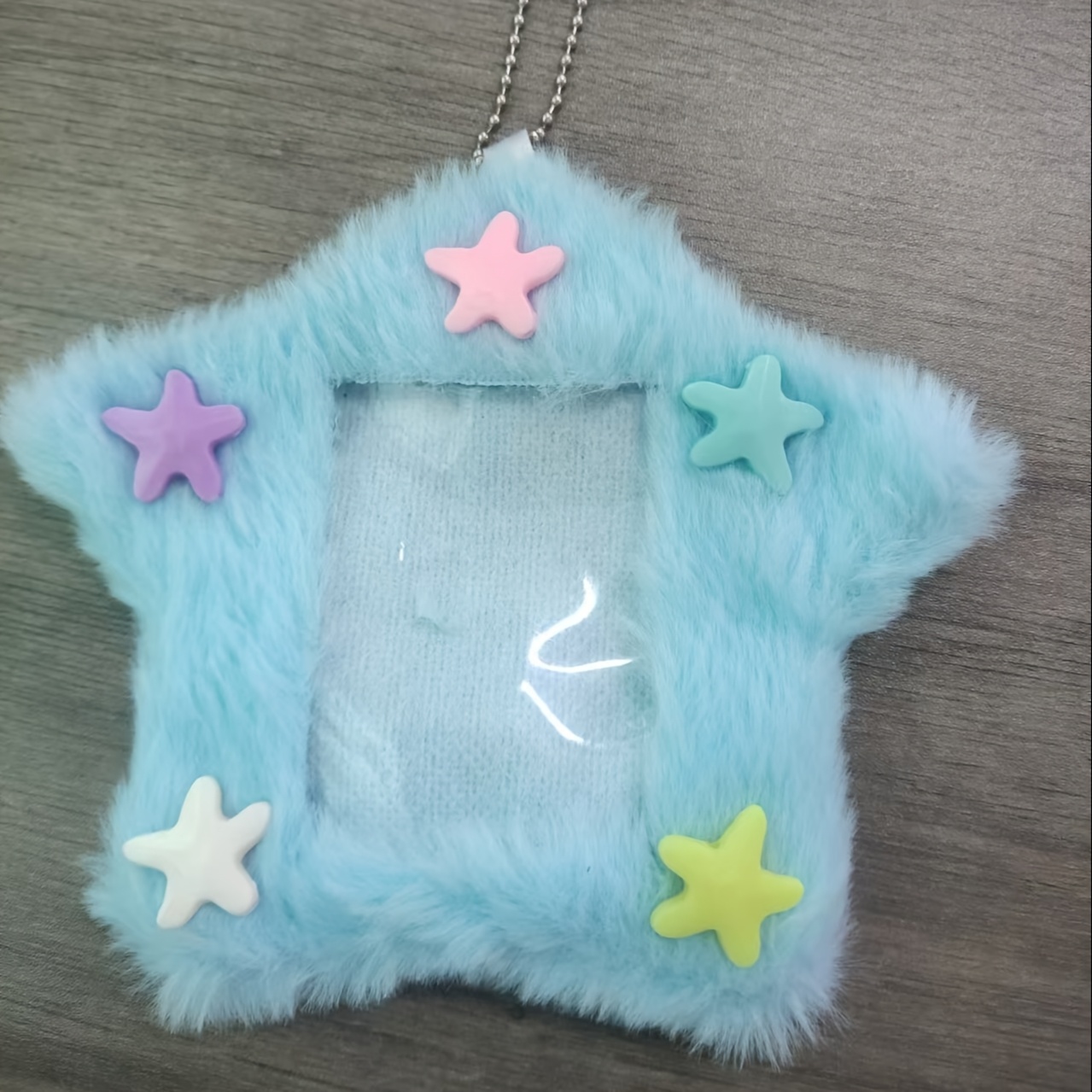 

1pc Star-shaped Plush Photo Card Holder - Soft Polyester, Cute Kpop & Bus Card Protector Sleeve With And Hanging Loop - Picture Display, Cute Photocard Holder