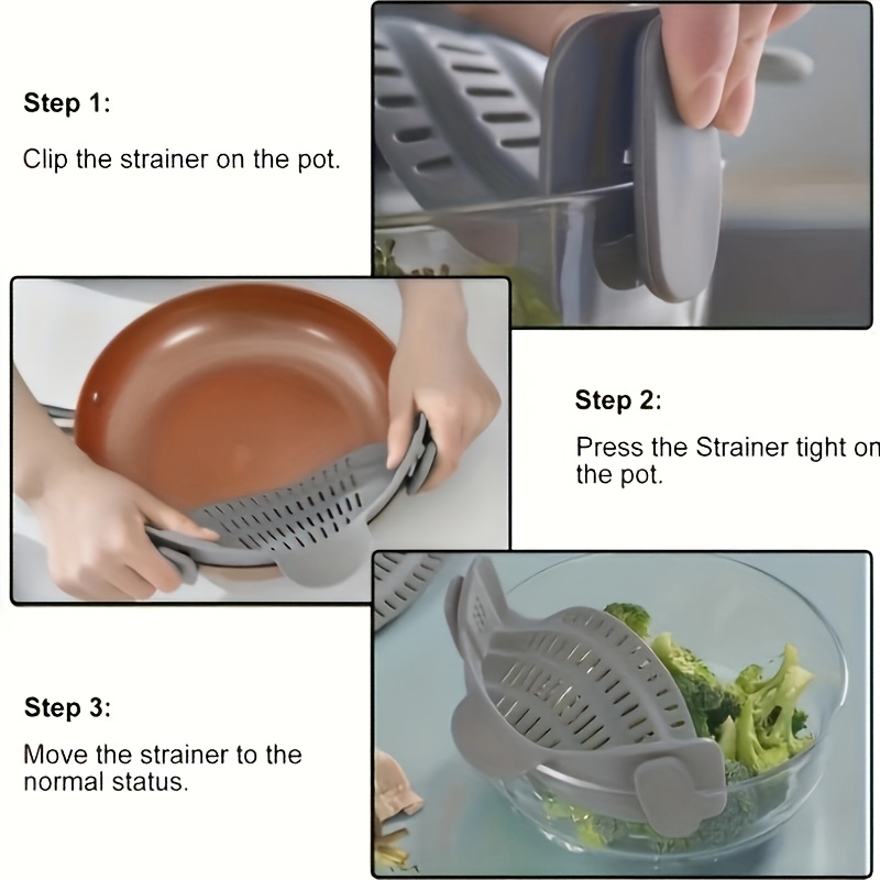 a 3pcs kitchen gadget set including a silicone pot strainer silicone oven mitts and an adjustable silicone clip strainer suitable for pots frying pans and bowls the silicone oven mitts are   cooking and baking making them a handy   the kitchen details 0