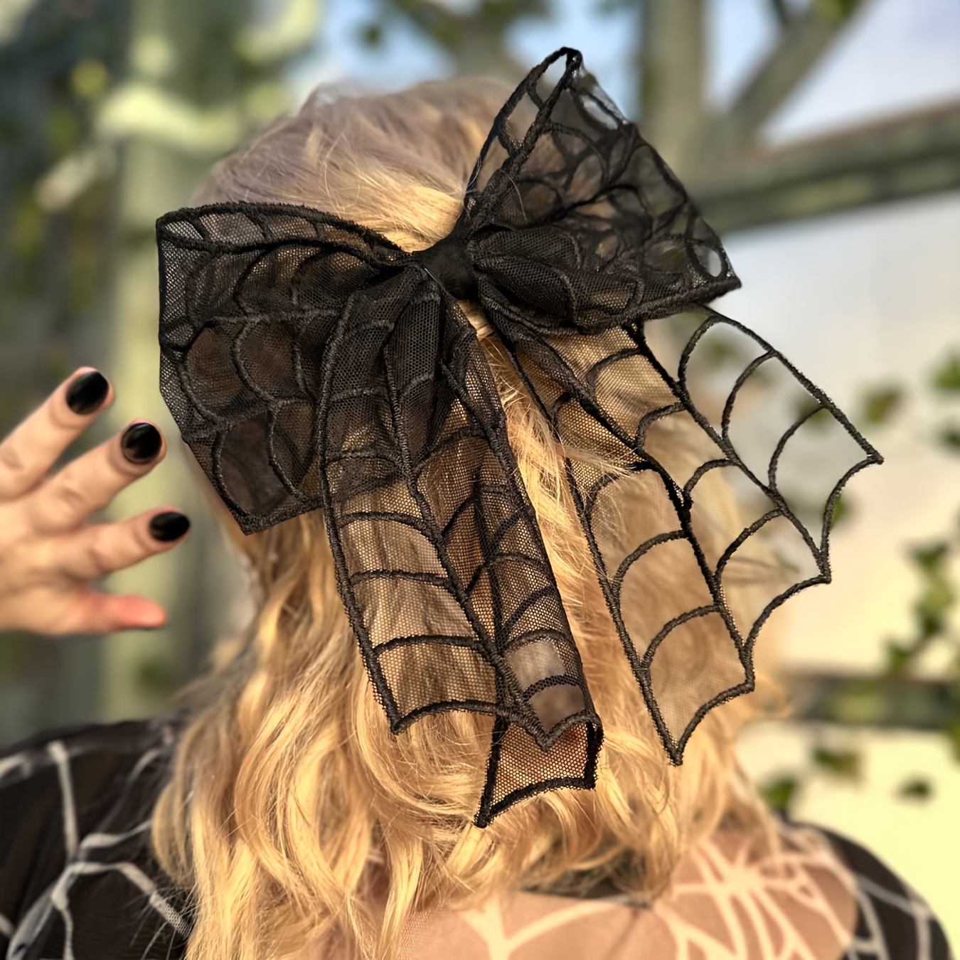 1pc gothic punk spider web bow hair clip womens black lace halloween hair accessory vintage everyday hairpin with intricate design durable hair accessory perfect halloween gift halloween hair accessories themed event accessory punk style hairpin detailed   themed party accessory   lace alternative   Product details 4