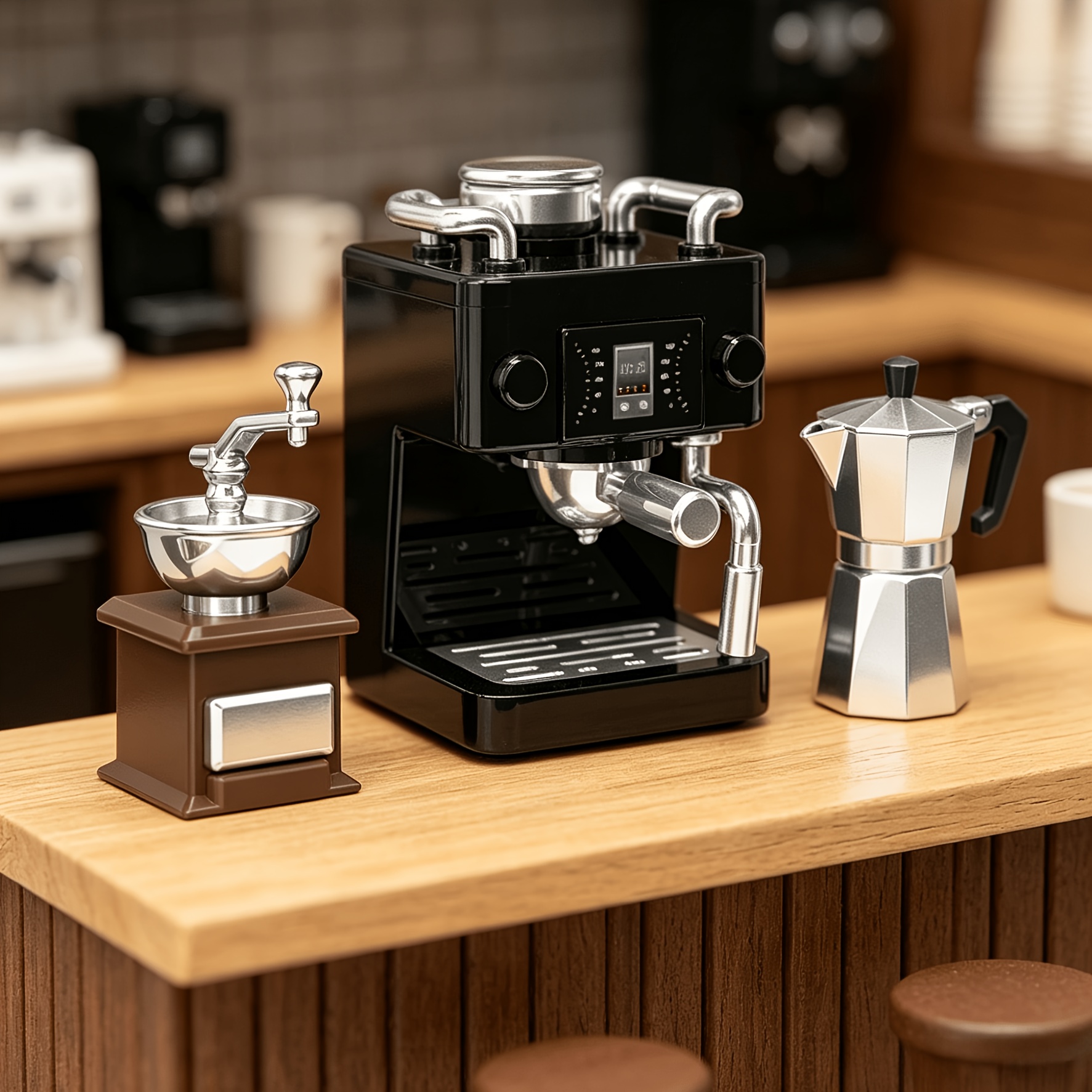 TEMU 3pcs Mini Coffee Machine Set, Realistic And Delicate Details, 1:12 Miniature Dollhouse Counter Decoration, Suitable For Dollhouse Scene