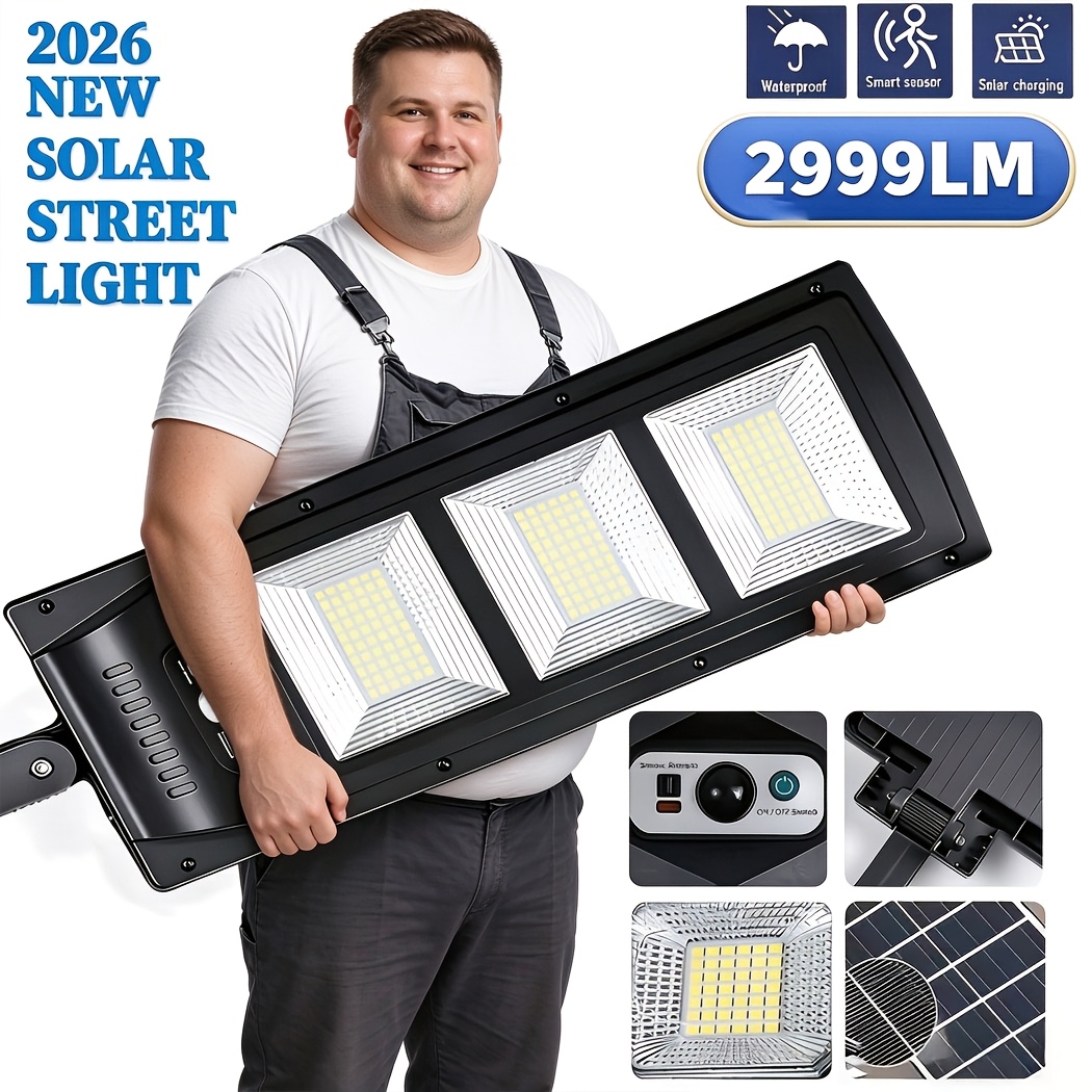 TEMU Outdoor Solar Street Light, 3000 , Ip65 Protection Rating, Sensor, 7500mah Large Capacity Battery, , Automatically Lights From Dusk To Dawn,